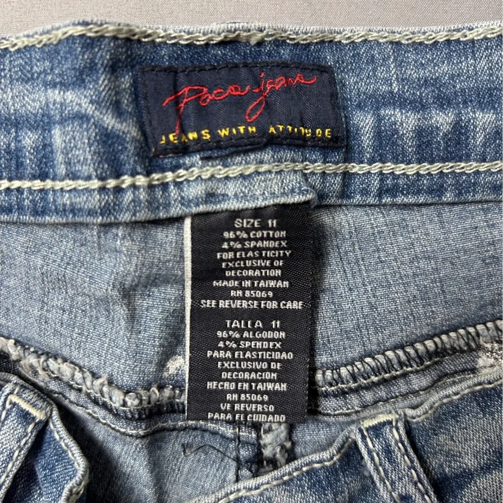 VTG Poco Jeans Women Size 11 Distressed Denim Jeans‎ with Patches Beaded